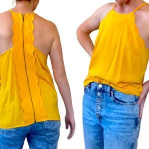 41 Hawthorn Olya Scallop Blouse Mustard Zip Back Tank Size Medium